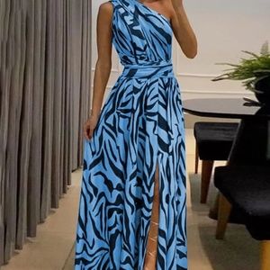One Shoulder Long Dress with High Slit